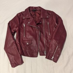 Women's Burgundy Faux Leather Jacket